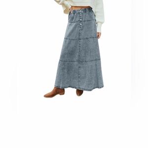 Women’s Maxi Blue Denim Skirt in Washed Gray great with boots casual wear